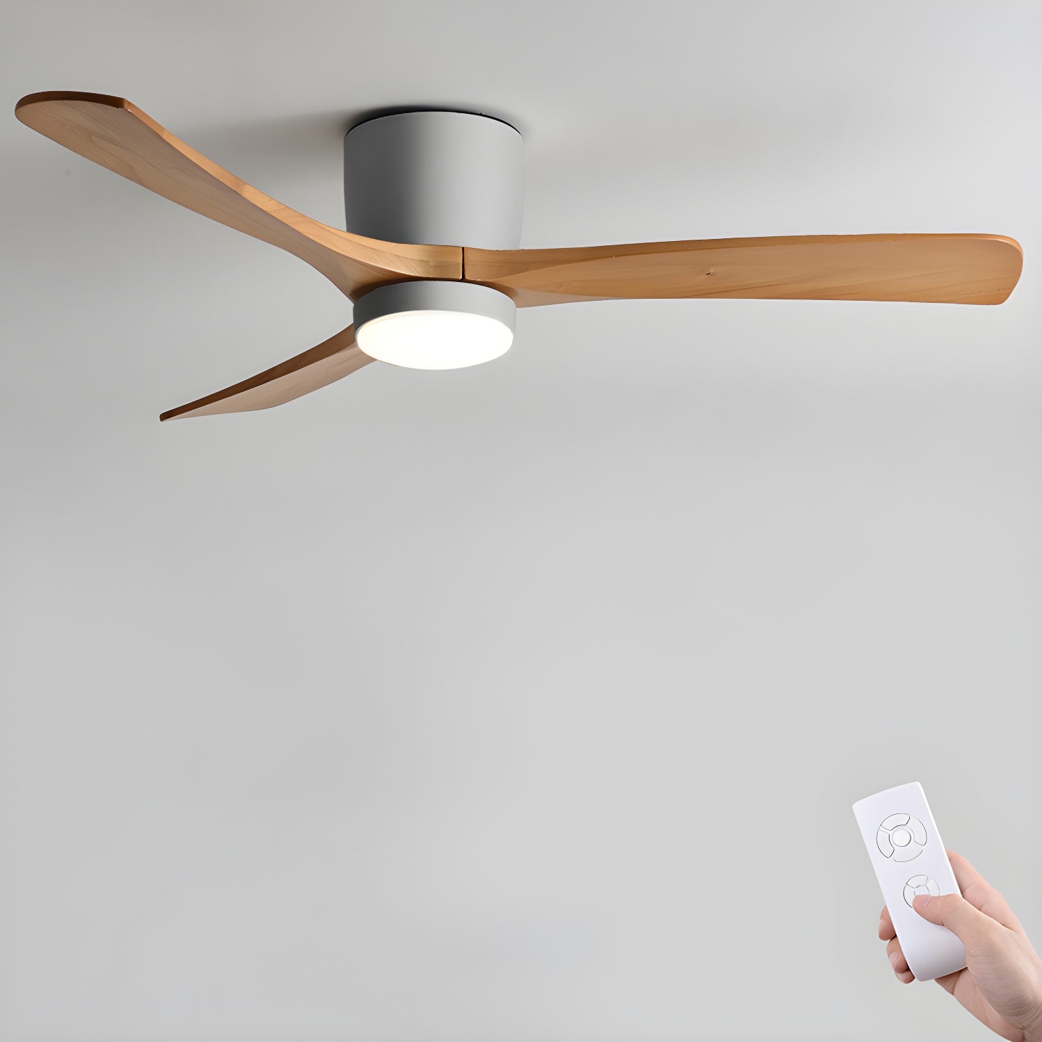 Ceiling Fan Wood Blades LED Light Remote Control Bedroom Living Room Quiet Scandinavian Air Circulator | Thomler