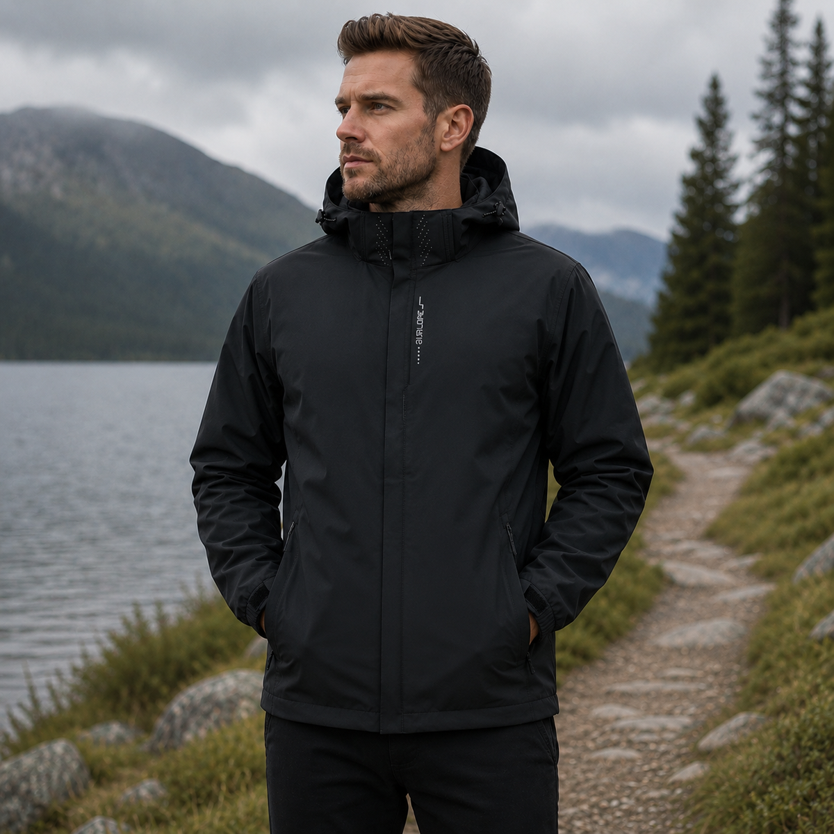 Lightweight Zip-Front Rain Jacket with Hood – Breathable Weather Shell for Men | Thomler