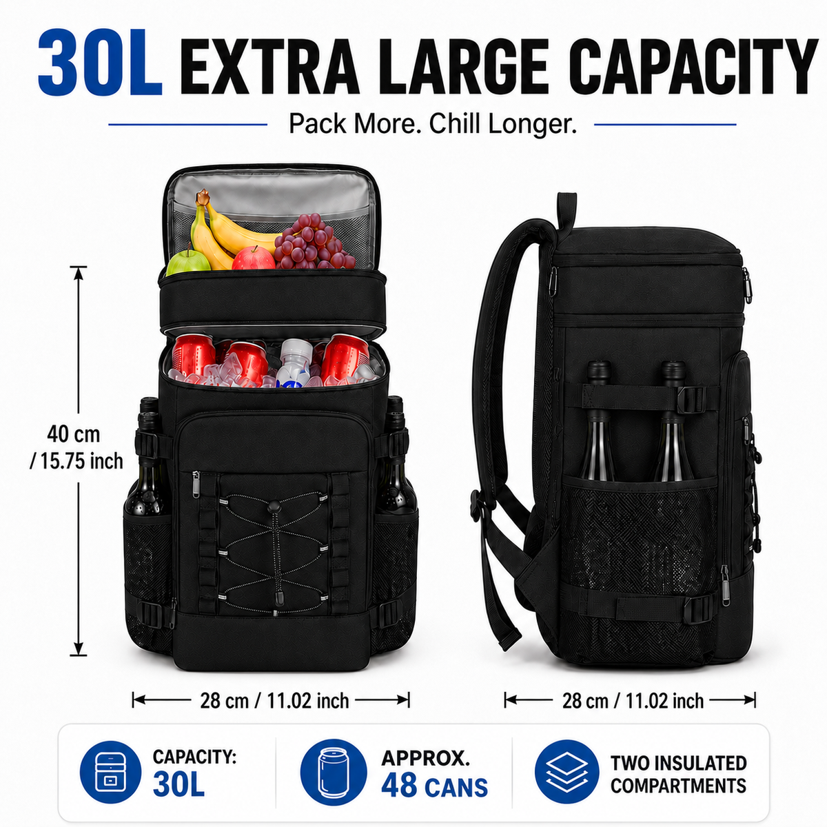 Thermal Backpack Cooler with Dual Compartments & Bottle Pockets for Hiking and Picnics | Thomler
