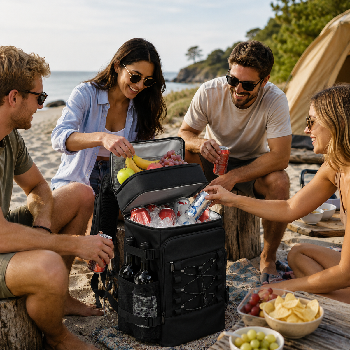 Thermal Backpack Cooler with Dual Compartments & Bottle Pockets for Hiking and Picnics | Thomler