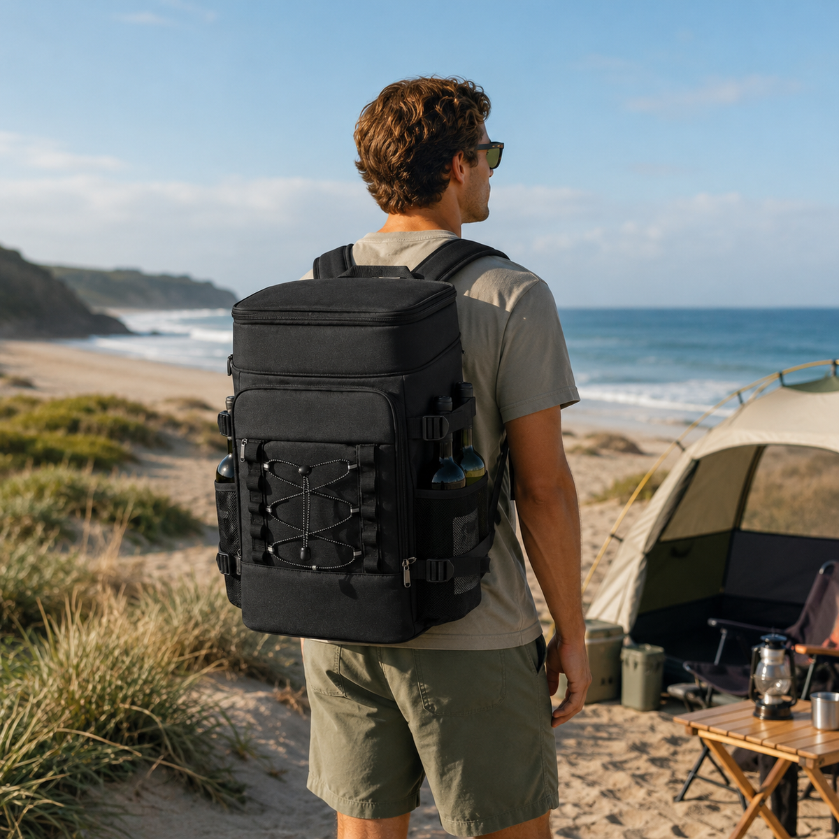 Thermal Backpack Cooler with Dual Compartments & Bottle Pockets for Hiking and Picnics | Thomler