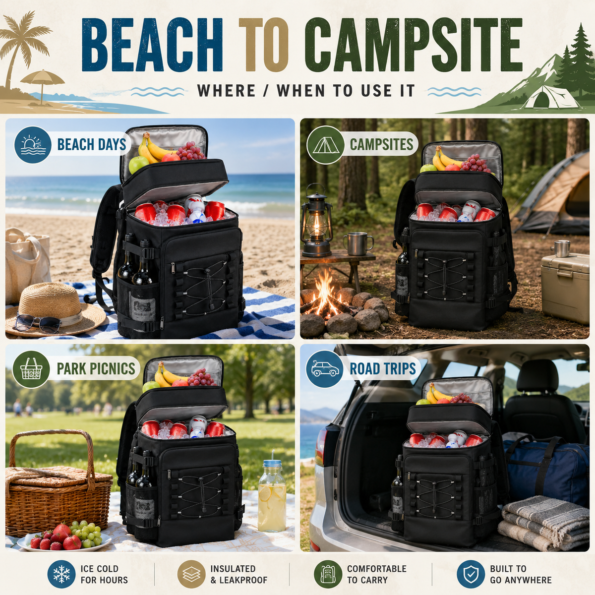 Thermal Backpack Cooler with Dual Compartments & Bottle Pockets for Hiking and Picnics | Thomler