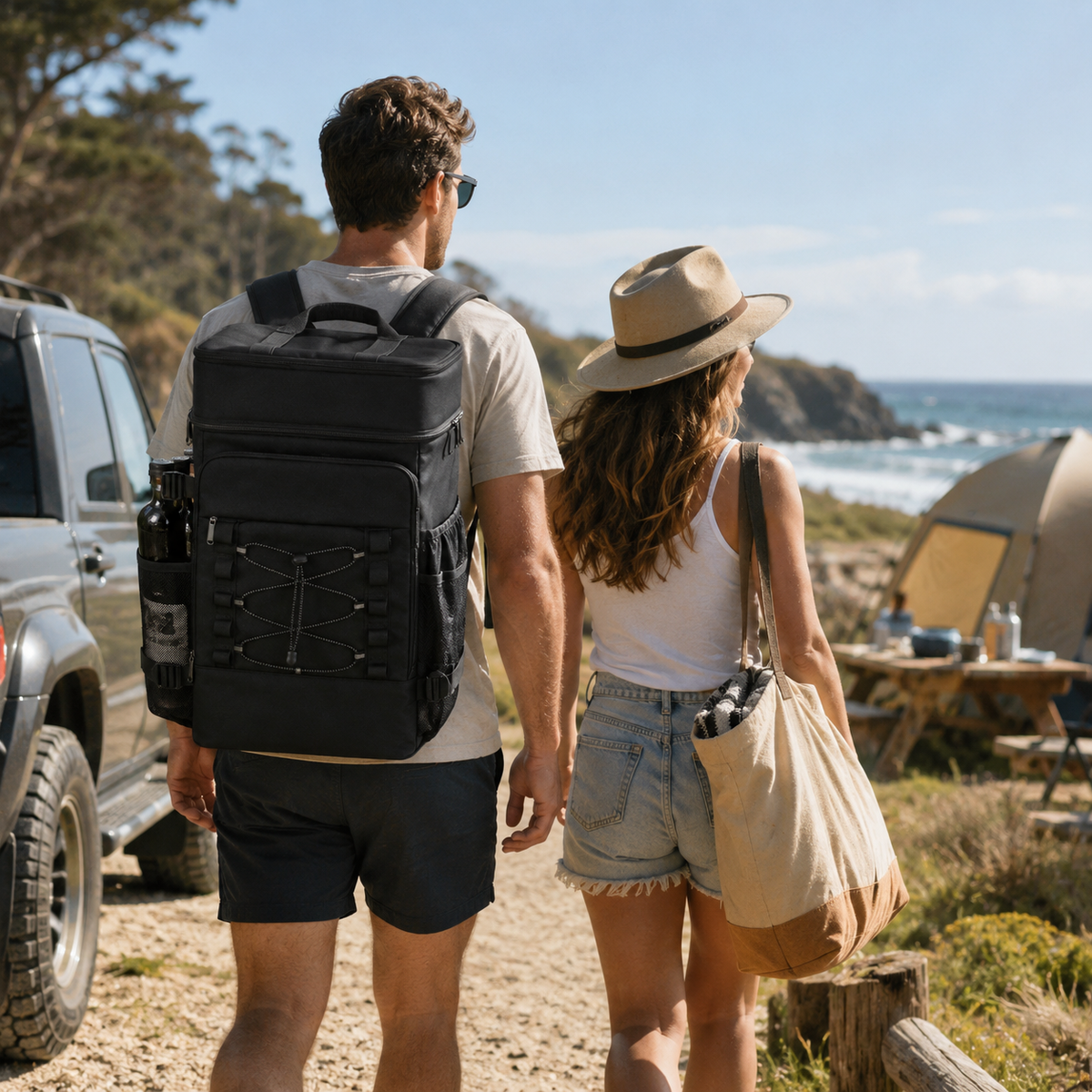 Thermal Backpack Cooler with Dual Compartments & Bottle Pockets for Hiking and Picnics | Thomler