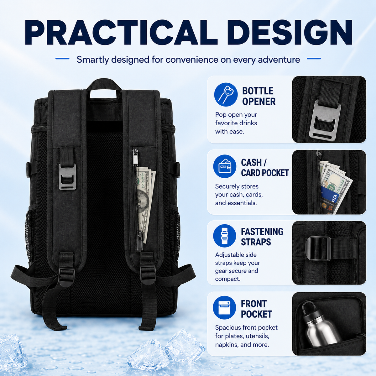 Thermal Backpack Cooler with Dual Compartments & Bottle Pockets for Hiking and Picnics | Thomler