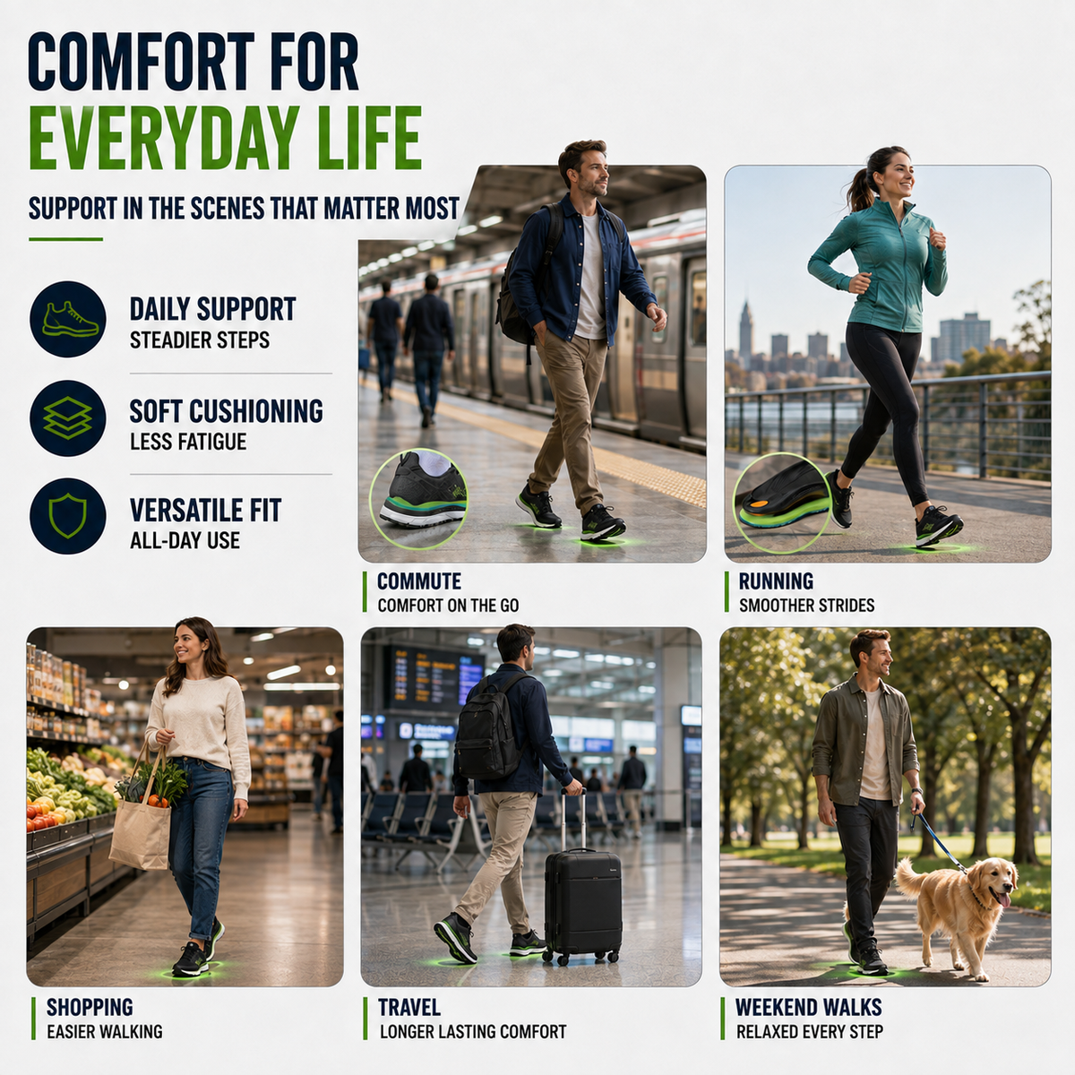 Shock-Absorbing Foot Inserts with Elevated Heel-to-Toe Support for All-Day Stability | Thomler