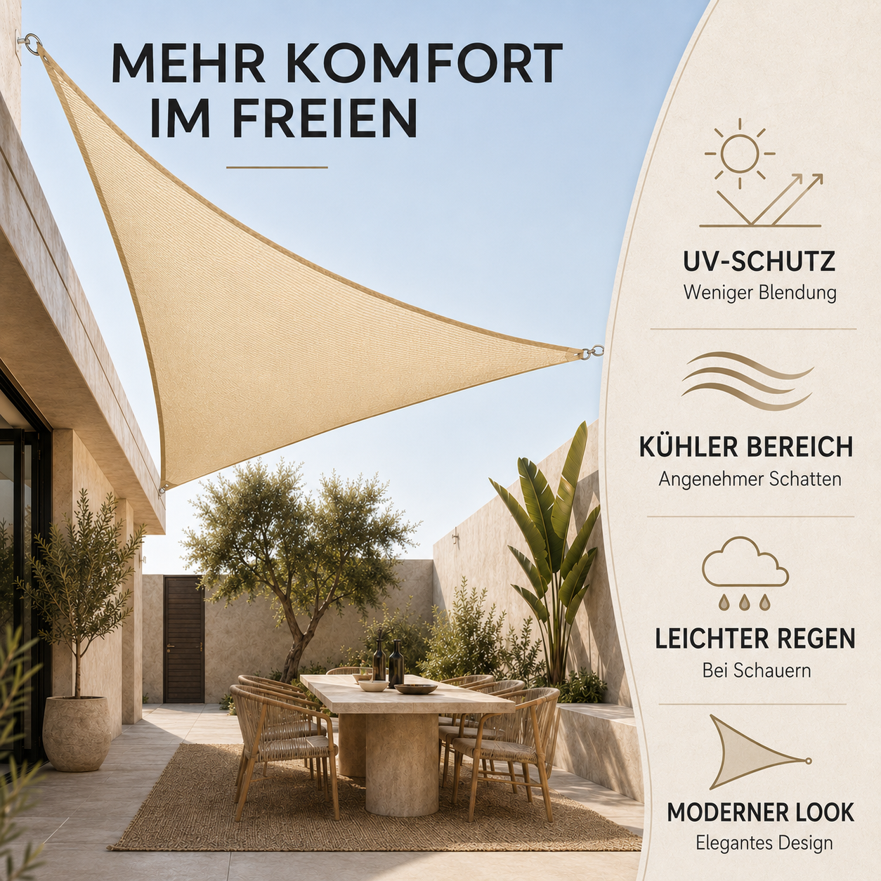 Triangular Sun Shade Sail for Patio – UV Block Canopy Cover for Deck, Pool & Backyard – Waterproof Outdoor Awning Shelter | Thomler