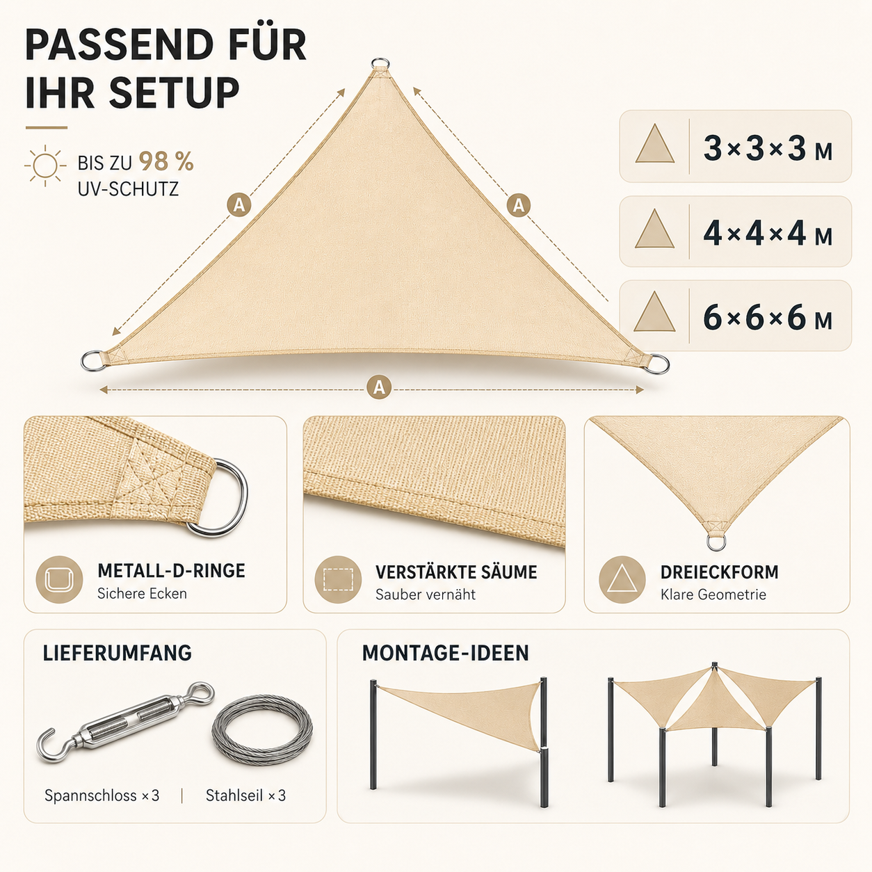 Triangular Sun Shade Sail for Patio – UV Block Canopy Cover for Deck, Pool & Backyard – Waterproof Outdoor Awning Shelter | Thomler