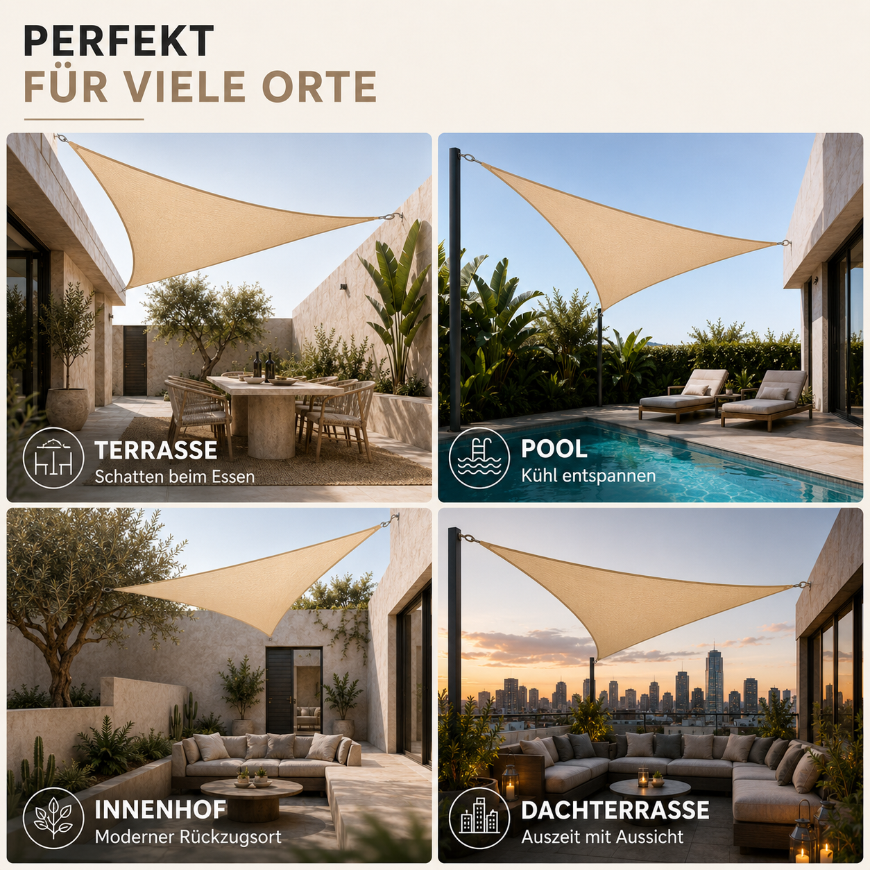 Triangular Sun Shade Sail for Patio – UV Block Canopy Cover for Deck, Pool & Backyard – Waterproof Outdoor Awning Shelter | Thomler