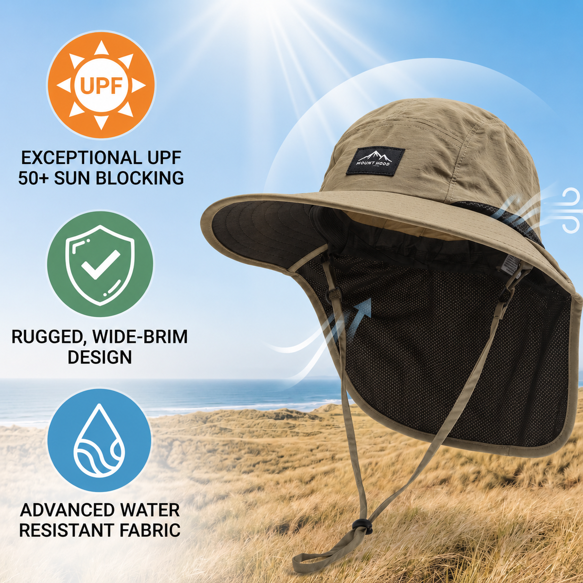 Adventure Fishing Headwear with Fold-Down Mesh Shield for Neck & Ears | Outdoor Boonie Cap for Hiking & Camping | UPF 50+ Shaded Crown & | Thomler