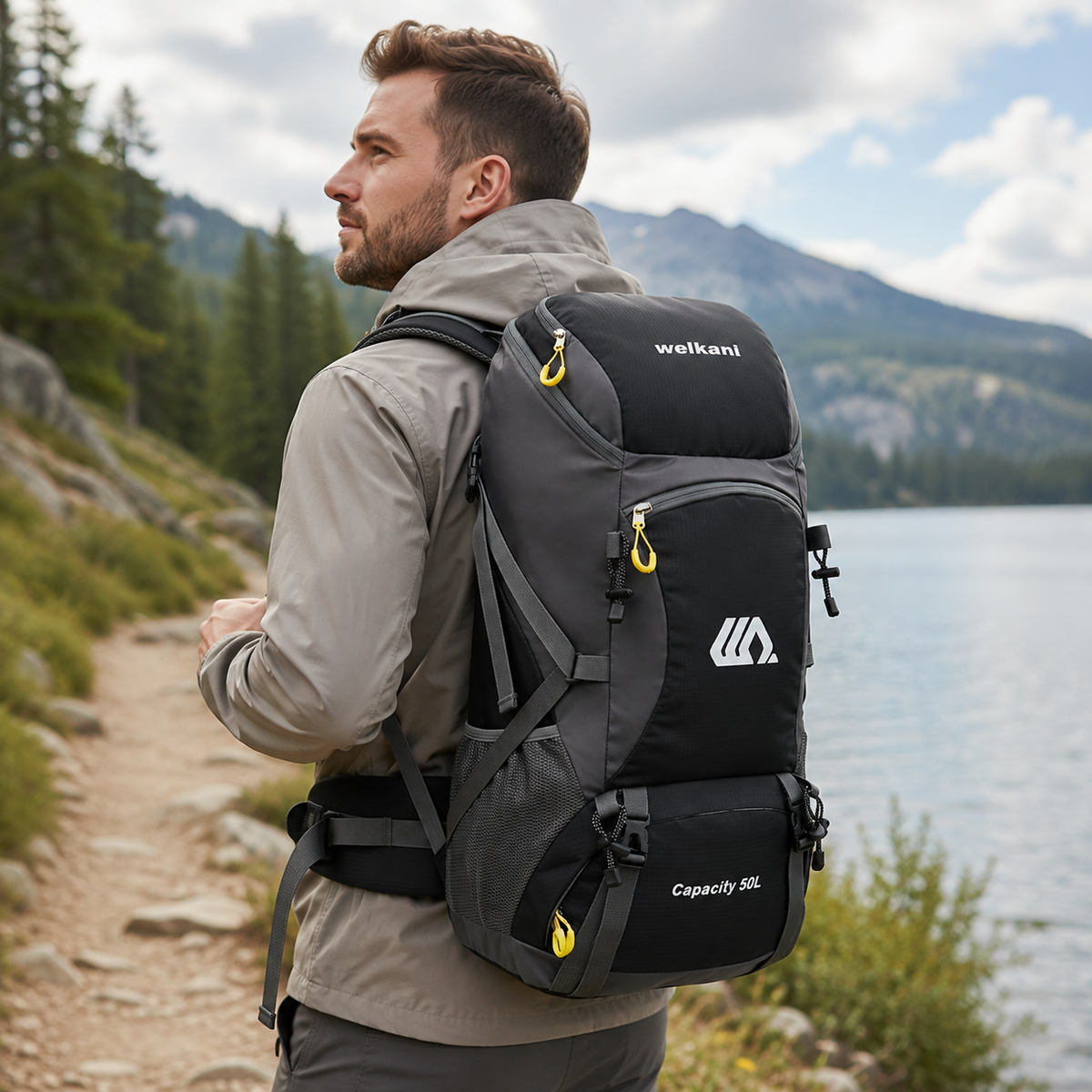 50L Hiking Backpack with Separate Shoe Compartment – Ventilated Back Panel, Padded Straps & Hip Belt – Multi-Day Trail Pack for Camping & | Thomler