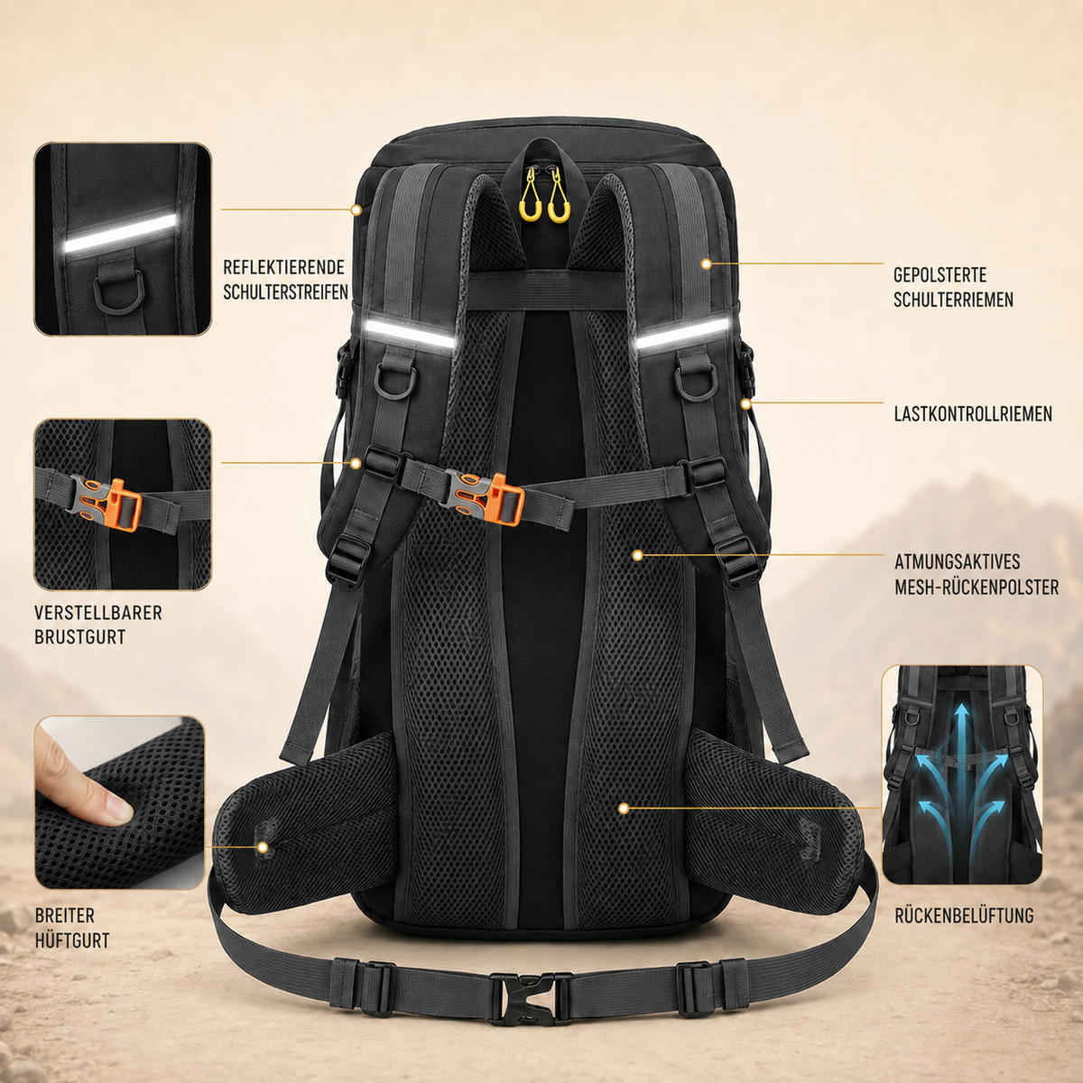 50L Hiking Backpack with Separate Shoe Compartment – Ventilated Back Panel, Padded Straps & Hip Belt – Multi-Day Trail Pack for Camping & | Thomler