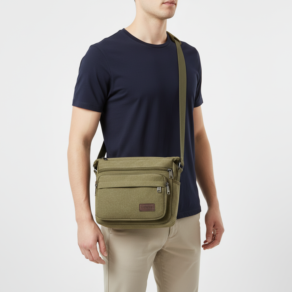 Canvas Crossbody Satchel - Adjustable Strap Shoulder Bag with Zip Pockets for Daily Carry, Work & Travel | Thomler