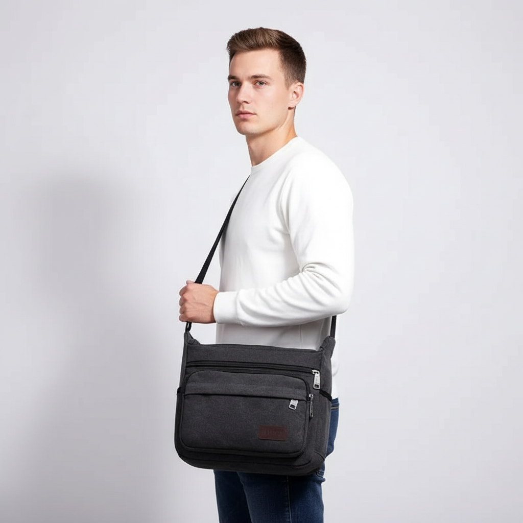 Canvas Crossbody Satchel - Adjustable Strap Shoulder Bag with Zip Pockets for Daily Carry, Work & Travel | Thomler