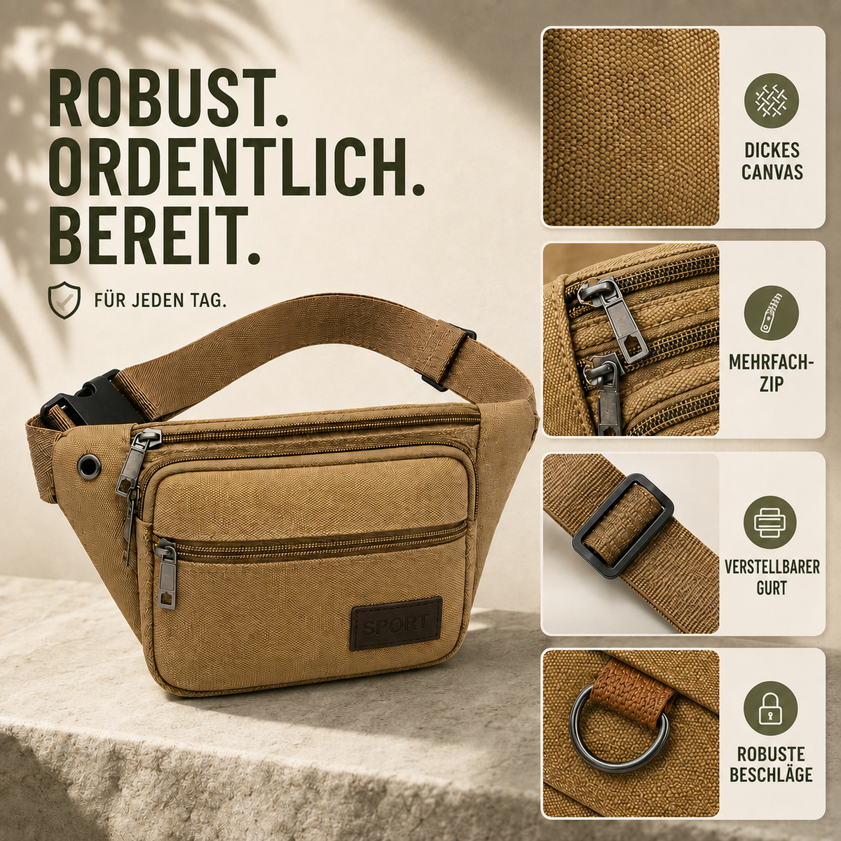 Heavy-Duty Canvas Belt Bag with Multiple Compartments for Travel & Outdoor | Thomler