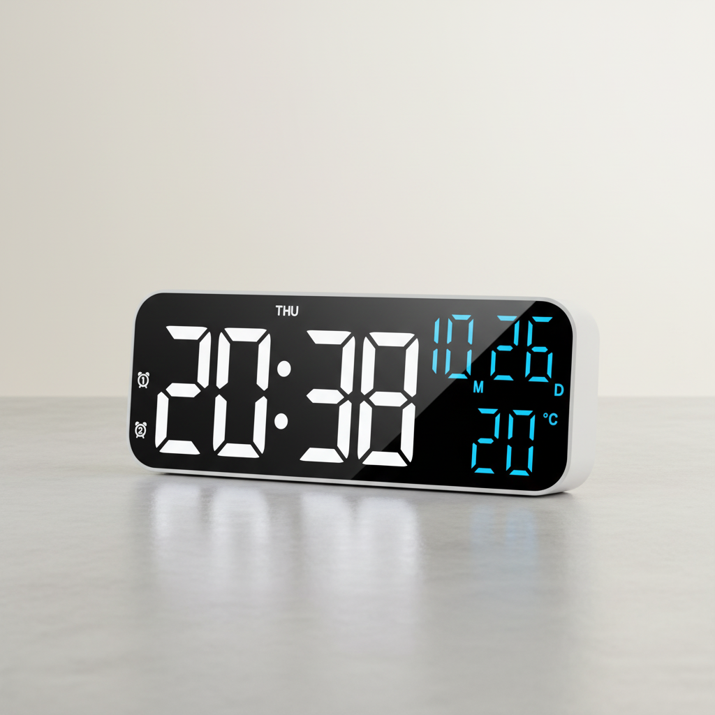 Digital LED Alarm Clock with Temperature Display & Voice Control for Bedroom, Nightstand Desktop Clock with Date, Night Mode Dimmer & Dual | Thomler
