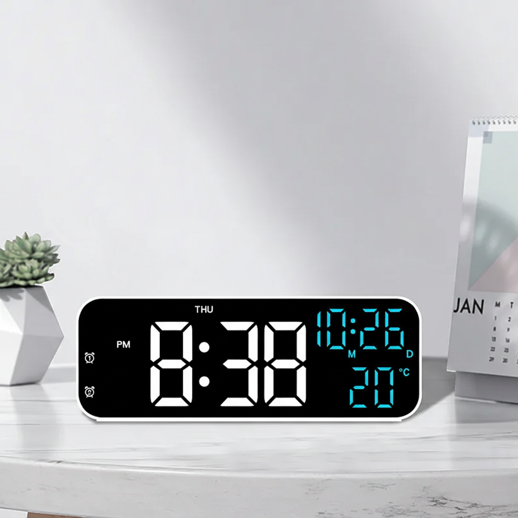 Digital LED Alarm Clock with Temperature Display & Voice Control for Bedroom, Nightstand Desktop Clock with Date, Night Mode Dimmer & Dual | Thomler