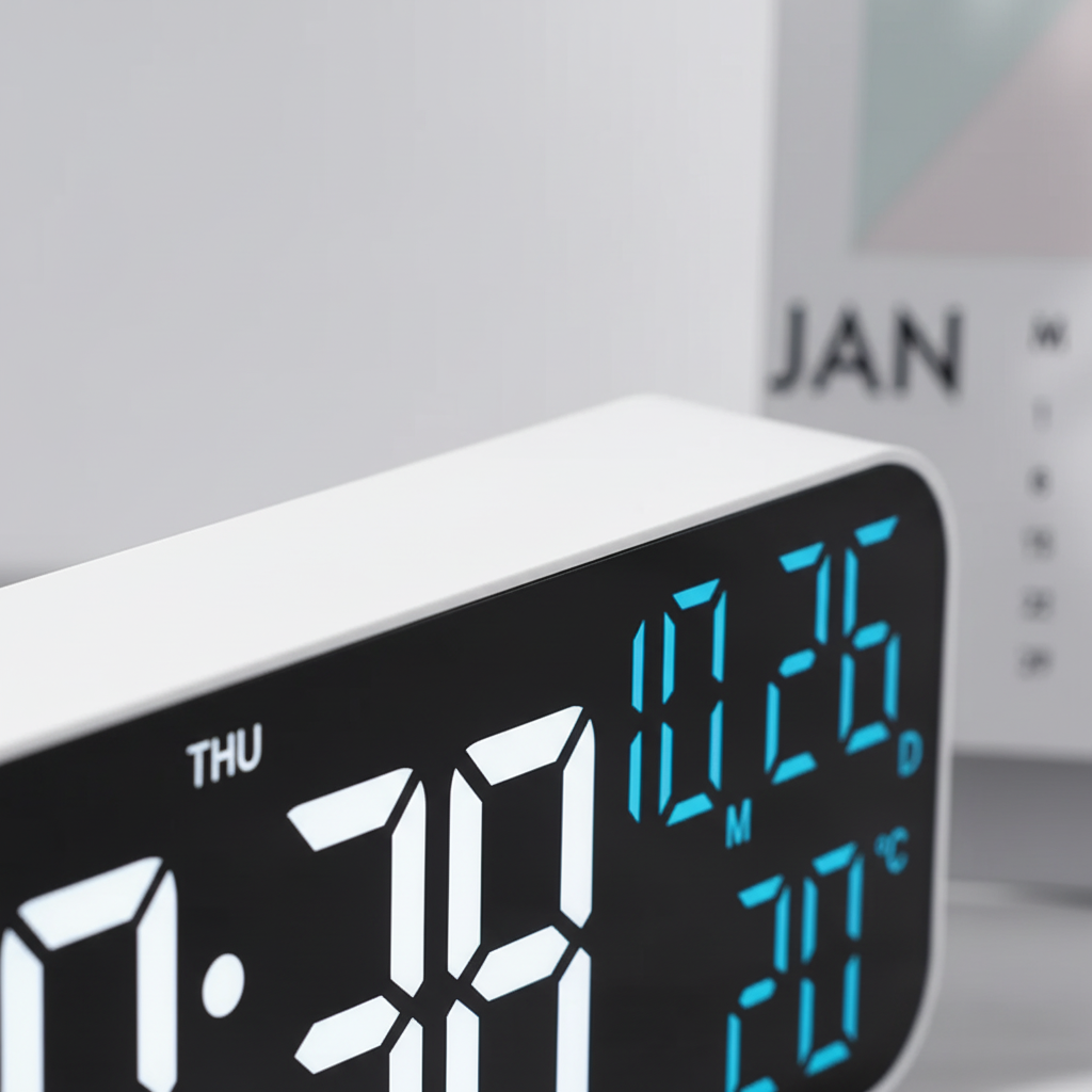 Digital LED Alarm Clock with Temperature Display & Voice Control for Bedroom, Nightstand Desktop Clock with Date, Night Mode Dimmer & Dual | Thomler