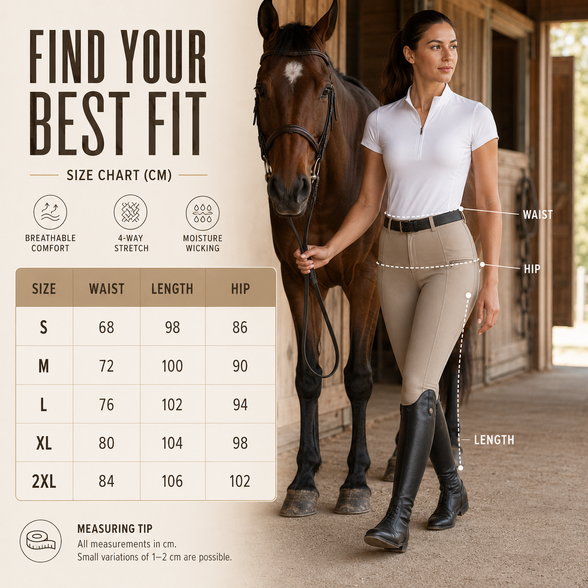 Women's Stretch Equestrian Riding Pants with Contrast Panels & Zip Pockets for Horse Riding | Thomler