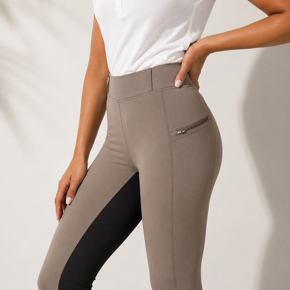 Women's Stretch Equestrian Riding Pants with Contrast Panels & Zip Pockets for Horse Riding | Thomler
