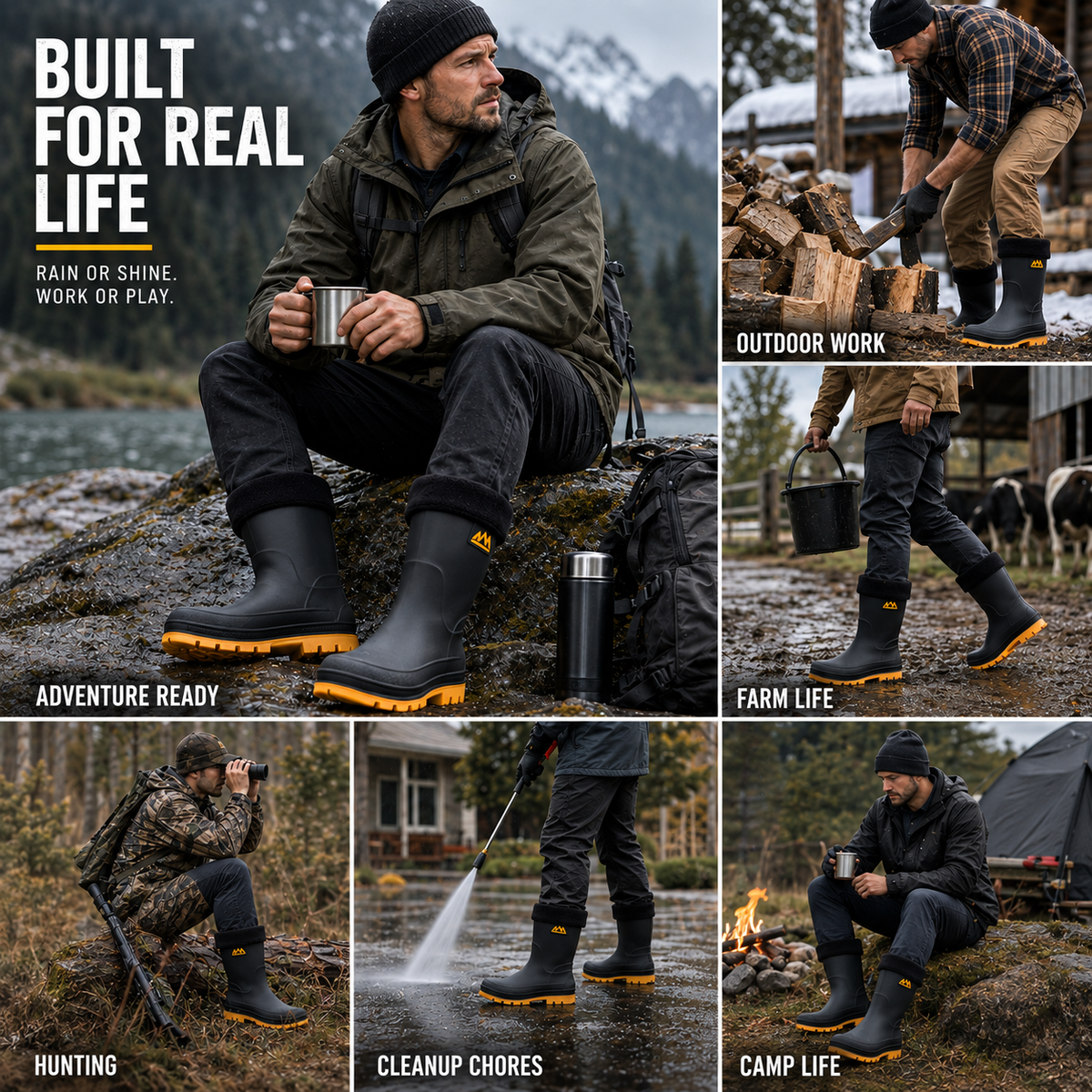 Waterproof Insulated Mid-Calf Winter Rain Boots for Men – Non-Slip Faux Fur Lined Outdoor Work Boot | Thomler