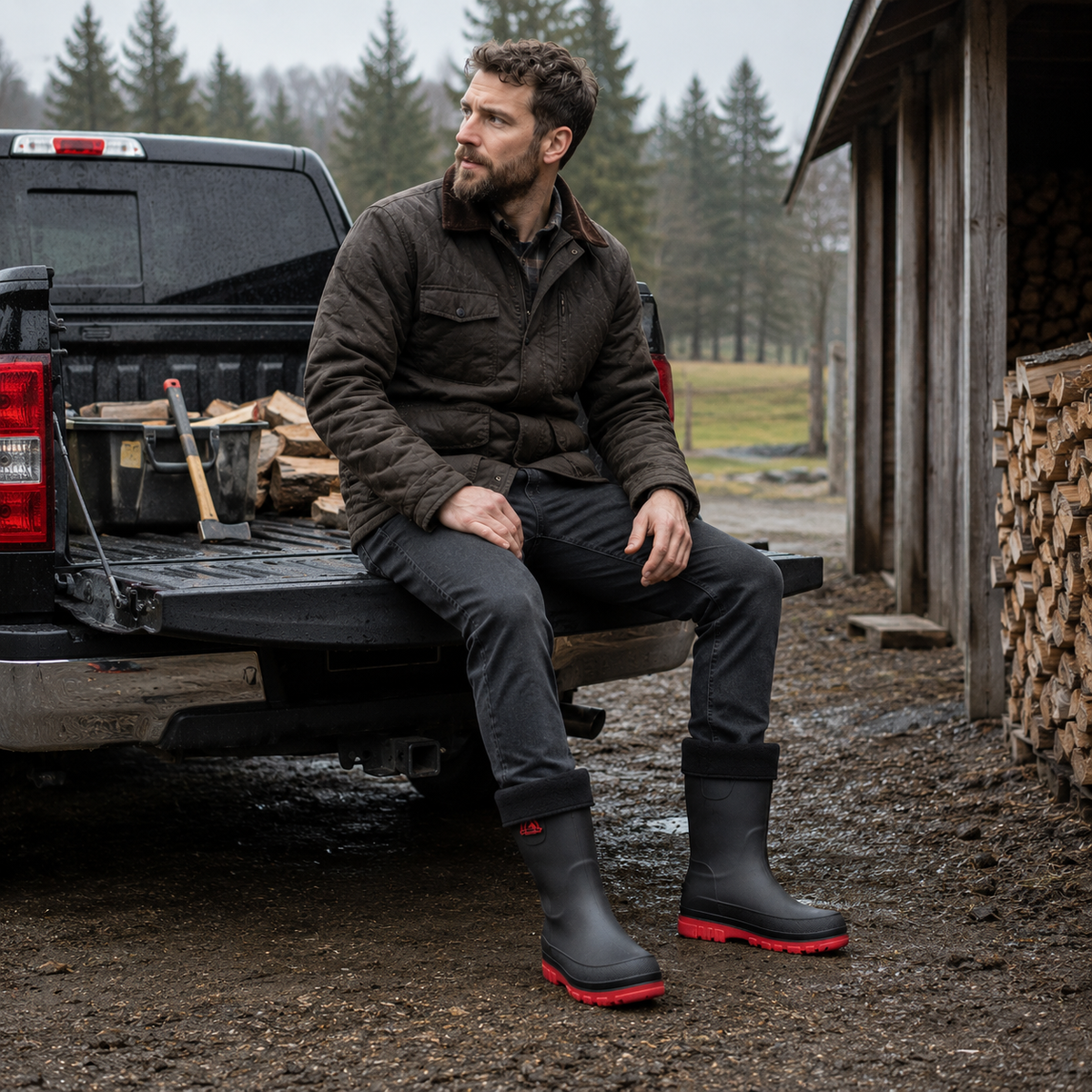 Waterproof Insulated Mid-Calf Winter Rain Boots for Men – Non-Slip Faux Fur Lined Outdoor Work Boot | Thomler