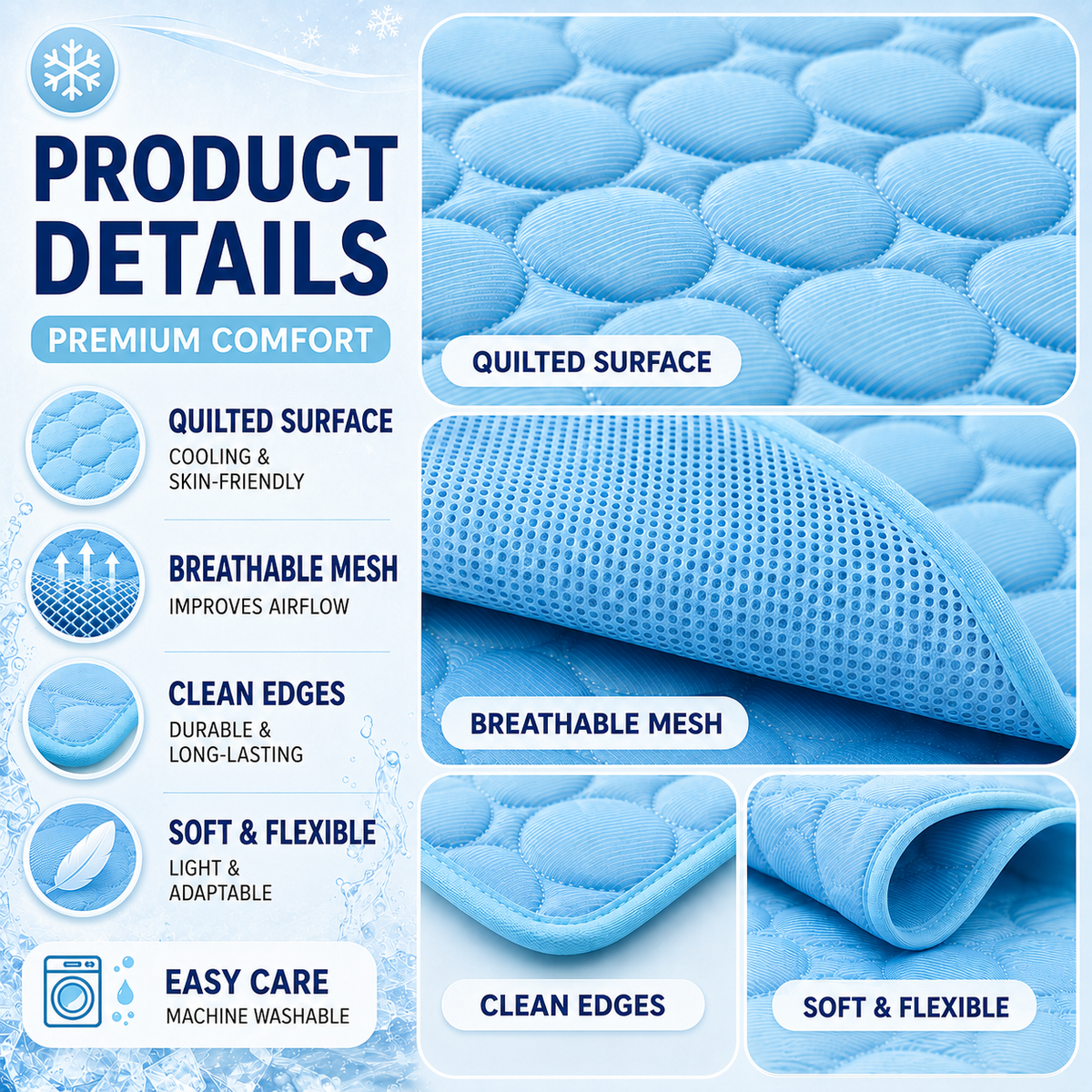 Machine-Washable Cool-Touch Pet Bed Pad for Dogs & Cats – Travel-Ready Foldable Chill Blanket for Summer Heat Relief, 6 Size Options for | Thomler