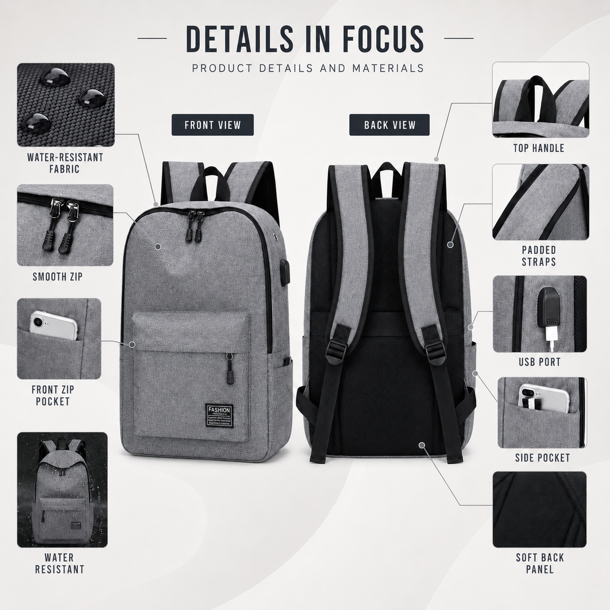 Streamlined Daily Commuter Backpack with Padded Laptop Sleeve & Optional USB Port for School, Work & Travel | Thomler