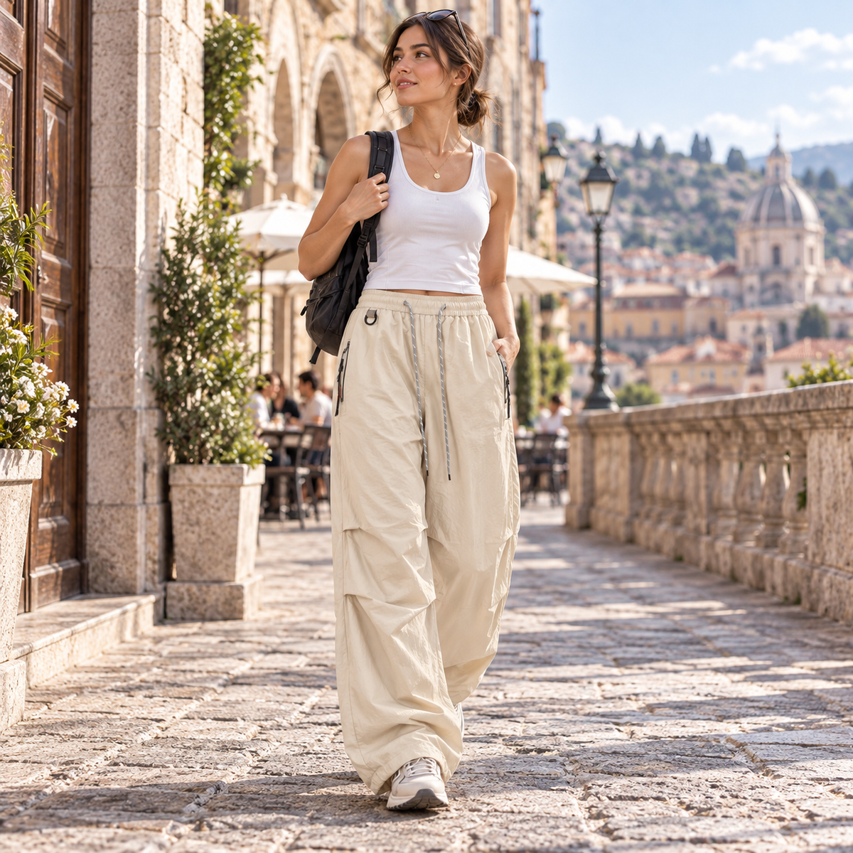 Women's Water-Resistant Wide-Leg Hiking Pants with Adjustable Waist & Cuffs for Outdoor Adventures | Thomler