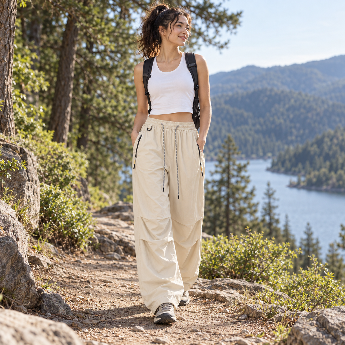 Women's Water-Resistant Wide-Leg Hiking Pants with Adjustable Waist & Cuffs for Outdoor Adventures | Thomler
