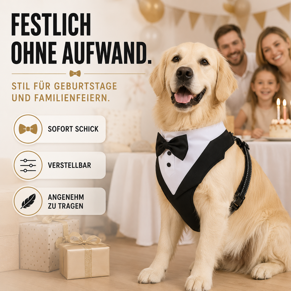 Dog Tuxedo Harness with Bow Tie for Weddings & Parties – Adjustable Vest Harness Small to Large Breeds – Formal Pet Outfit Costume | Thomler