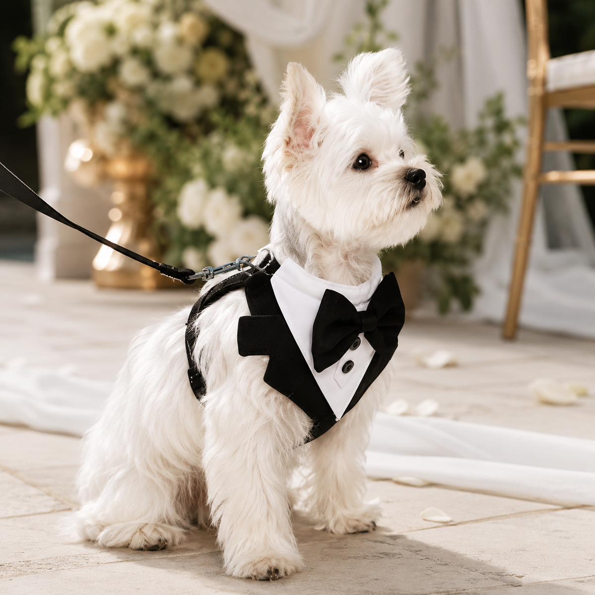 Dog Tuxedo Harness with Bow Tie for Weddings & Parties – Adjustable Vest Harness Small to Large Breeds – Formal Pet Outfit Costume | Thomler