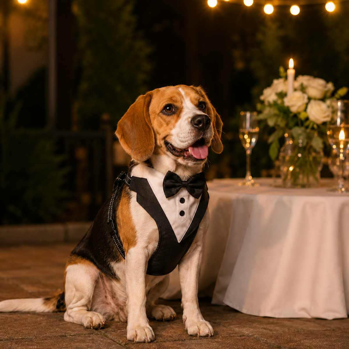 Dog Tuxedo Harness with Bow Tie for Weddings & Parties – Adjustable Vest Harness Small to Large Breeds – Formal Pet Outfit Costume | Thomler