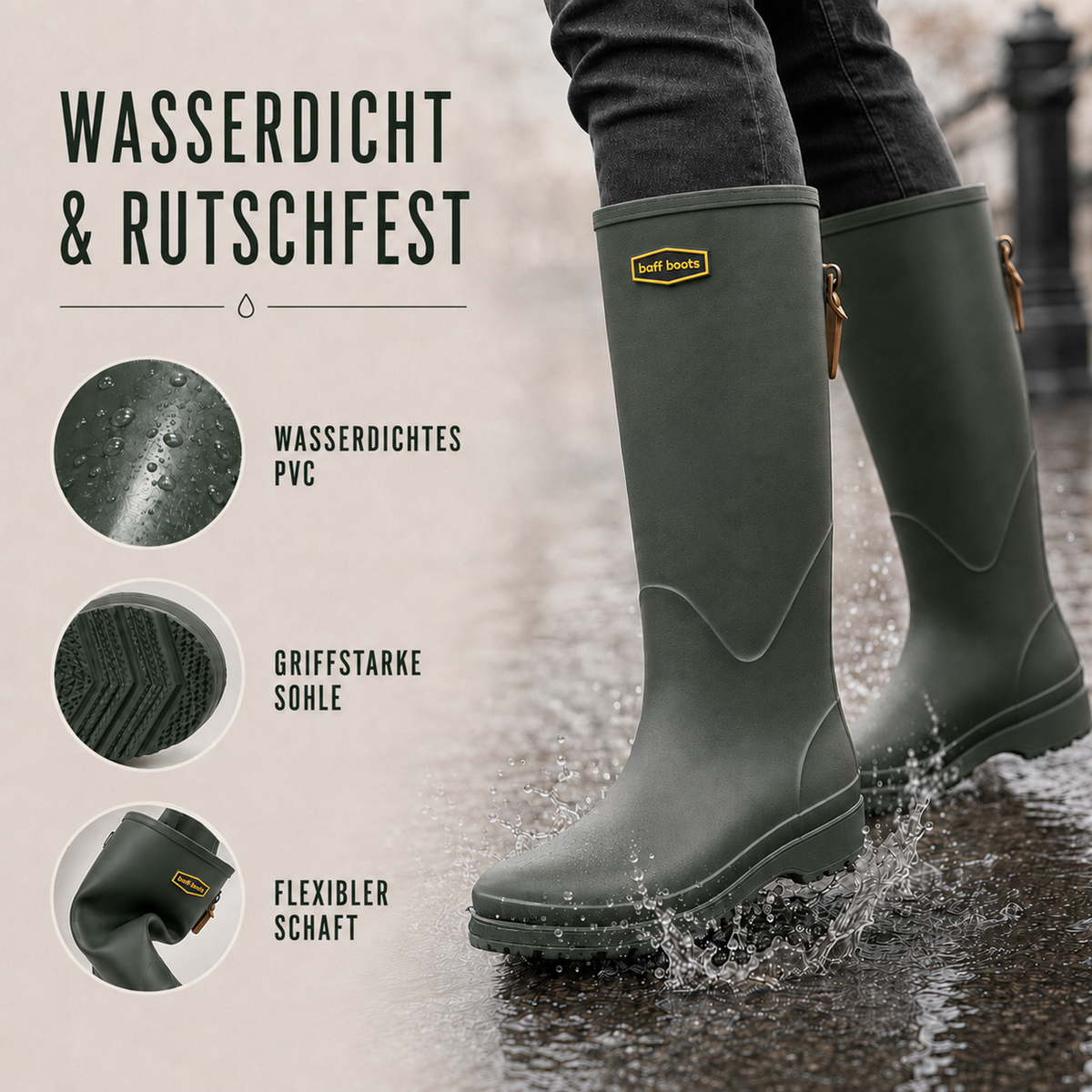 Knee-High Waterproof Rain Boots for Women & Men – Slip-On Rubber Boots with Non-Slip Sole for Muddy Terrain, Gardening & Outdoor Activities | Thomler