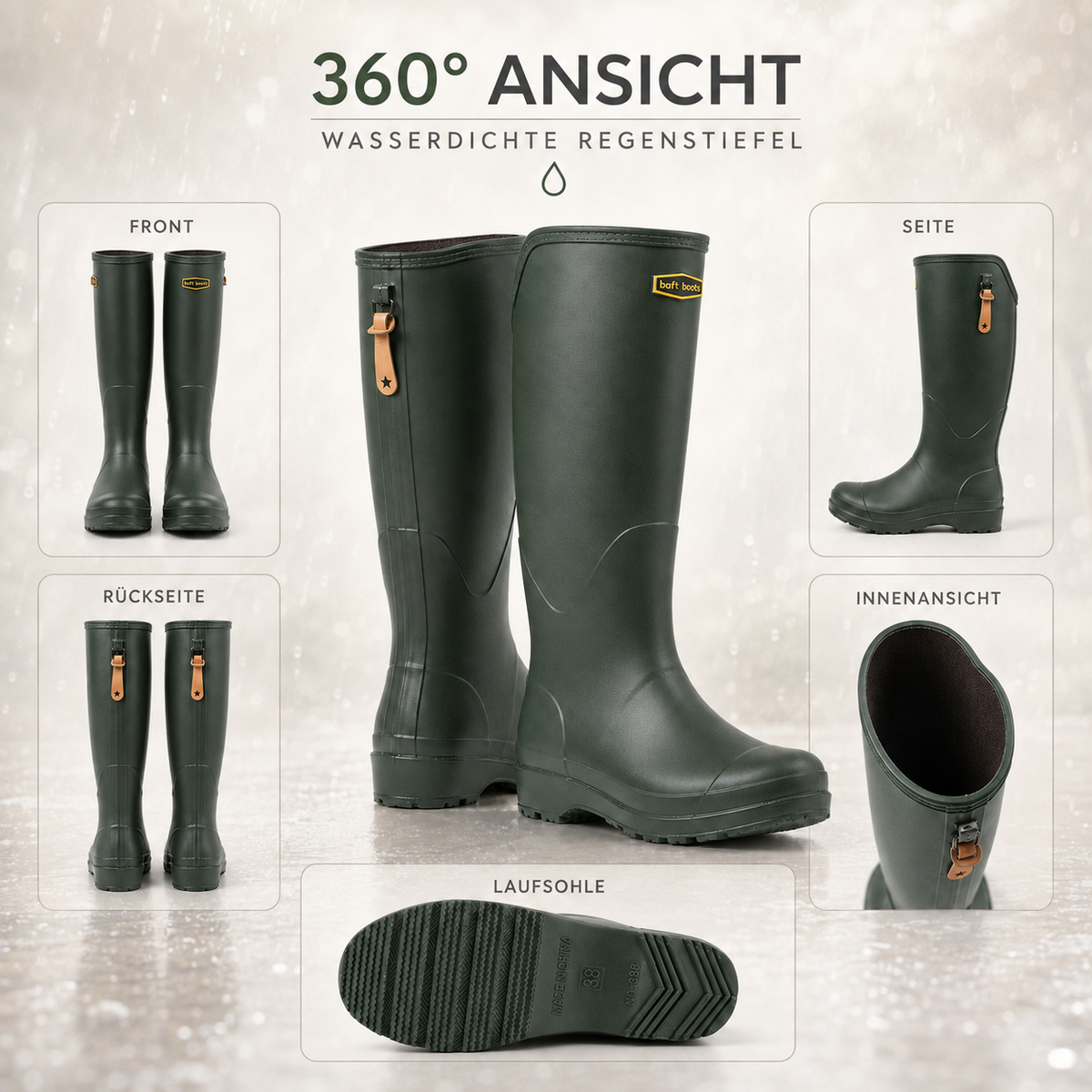 Knee-High Waterproof Rain Boots for Women & Men – Slip-On Rubber Boots with Non-Slip Sole for Muddy Terrain, Gardening & Outdoor Activities | Thomler