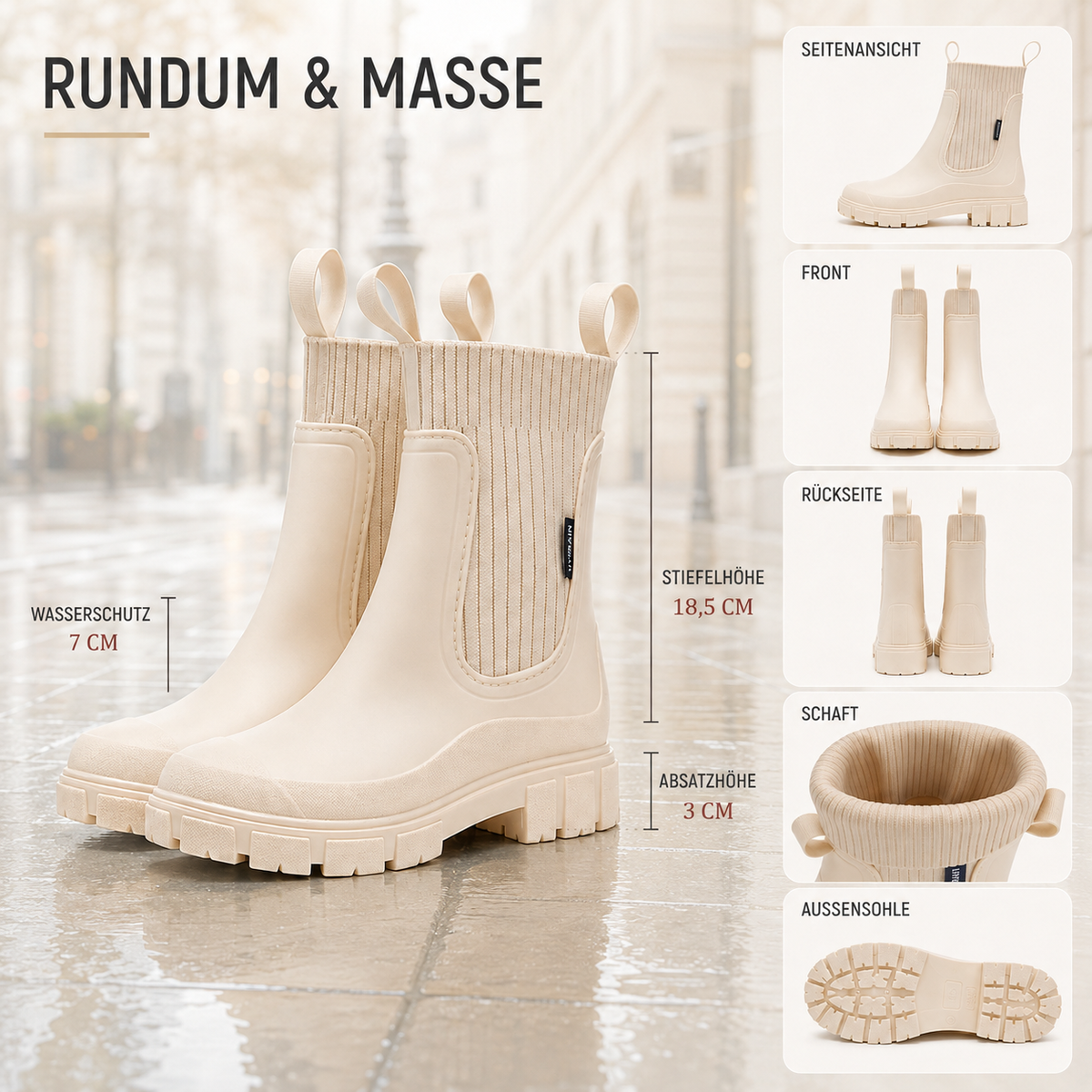 Women's Waterproof Ankle Rain Boots with Non-Slip Sole – Chelsea Pull-On Short Booties for Wet Weather, Urban Commute & Outdoor | Thomler