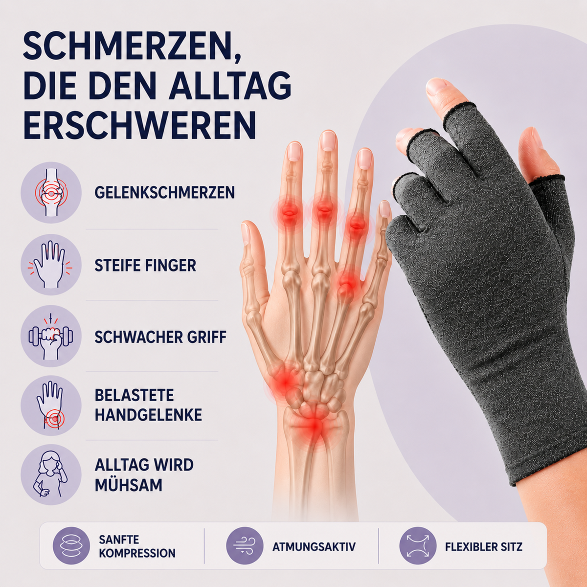Fingerless Compression Gloves for Joint Support & Pain Relief – Breathable Half-Finger Hand Braces for Everyday Tasks & Arthritis Comfort | Thomler