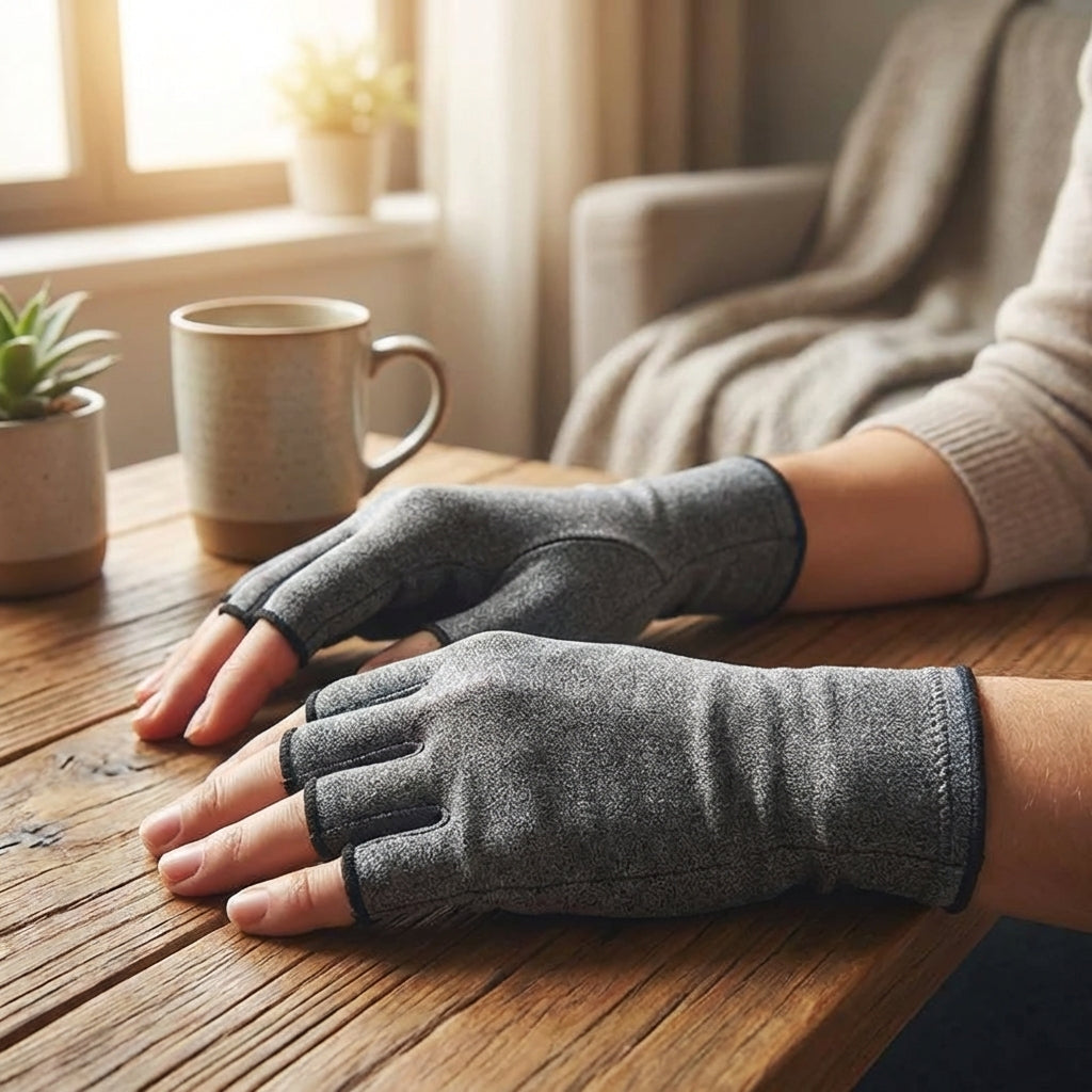 Fingerless Compression Gloves for Joint Support & Pain Relief – Breathable Half-Finger Hand Braces for Everyday Tasks & Arthritis Comfort | Thomler