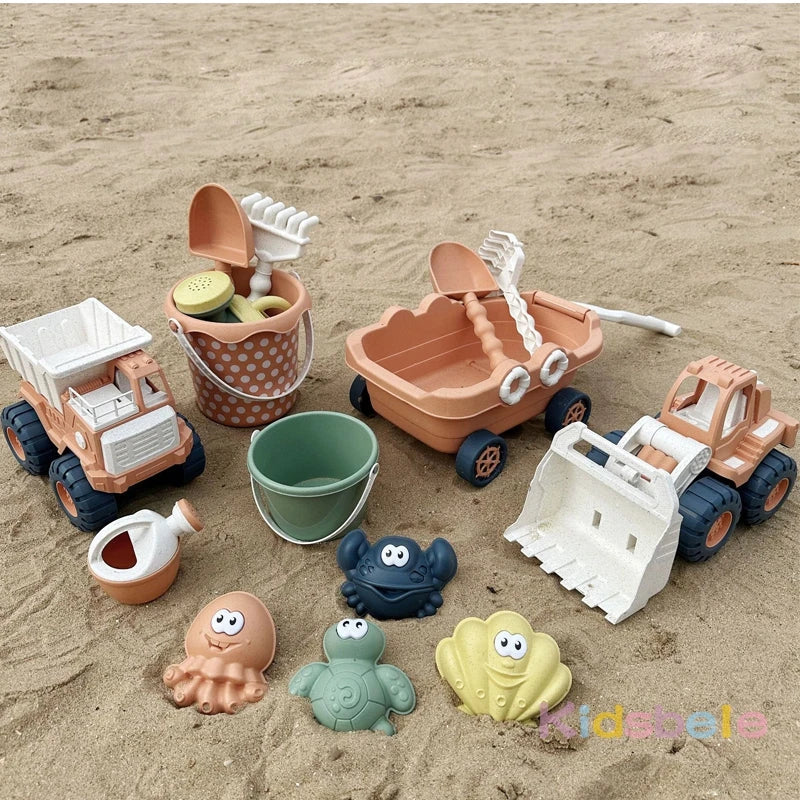 Construction Vehicle Beach Toy Set – Digger, Crane, Molds & Buckets for Toddlers & Kids | Thomler