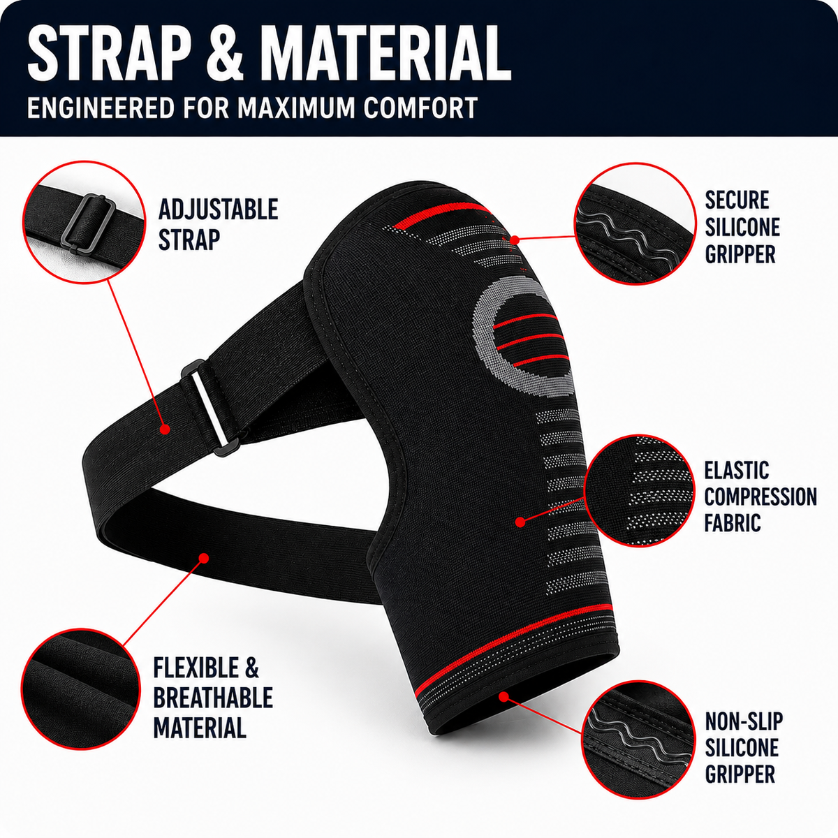 Rotator Cuff Brace with Adjustable Compression Straps for Shoulder Pain Relief & Joint Stability | Thomler