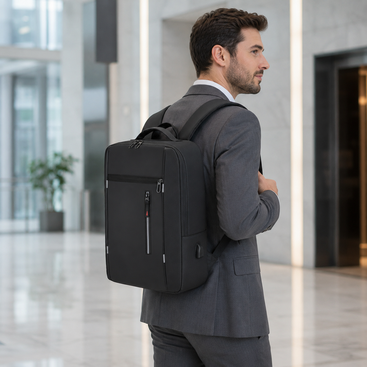 Water-Resistant Laptop Backpack with USB Charging Port for Work & Travel | Business Commuter Daypack with Padded 15.6-Inch Computer Sleeve | Thomler