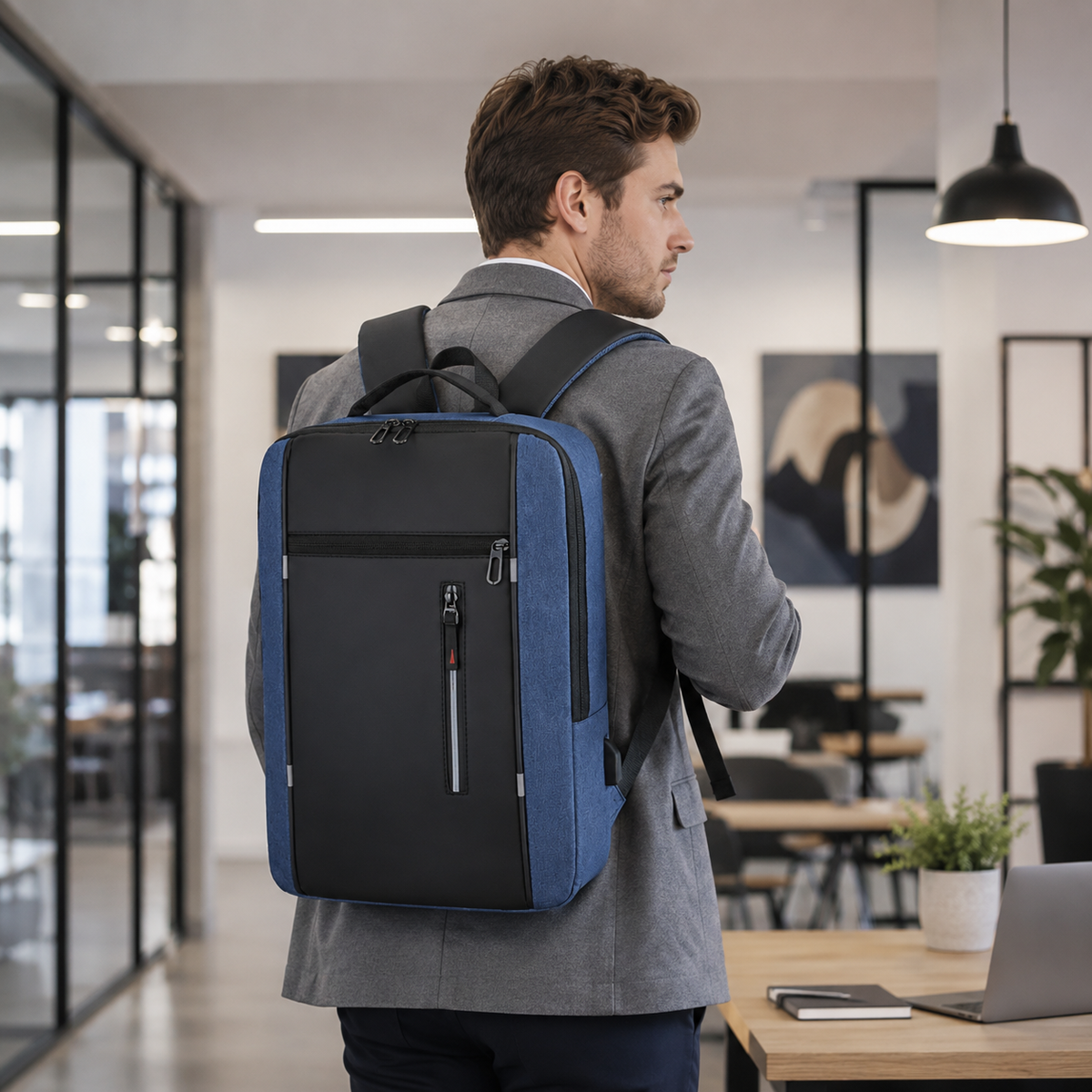 Water-Resistant Laptop Backpack with USB Charging Port for Work & Travel | Business Commuter Daypack with Padded 15.6-Inch Computer Sleeve | Thomler