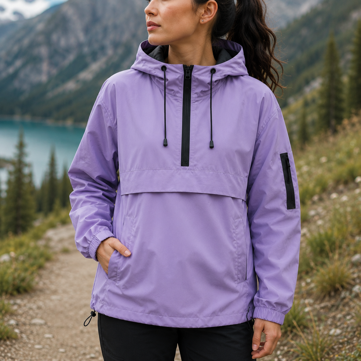 Weatherproof Half-Zip Windbreaker Jacket with Hood – Lightweight Water-Resistant Pullover for Men & Women | Thomler