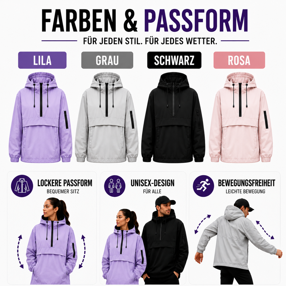 Hooded Weather-Resistant Parka with Front Pocket for All Seasons – Lightweight Windproof Jacket for Women | Thomler