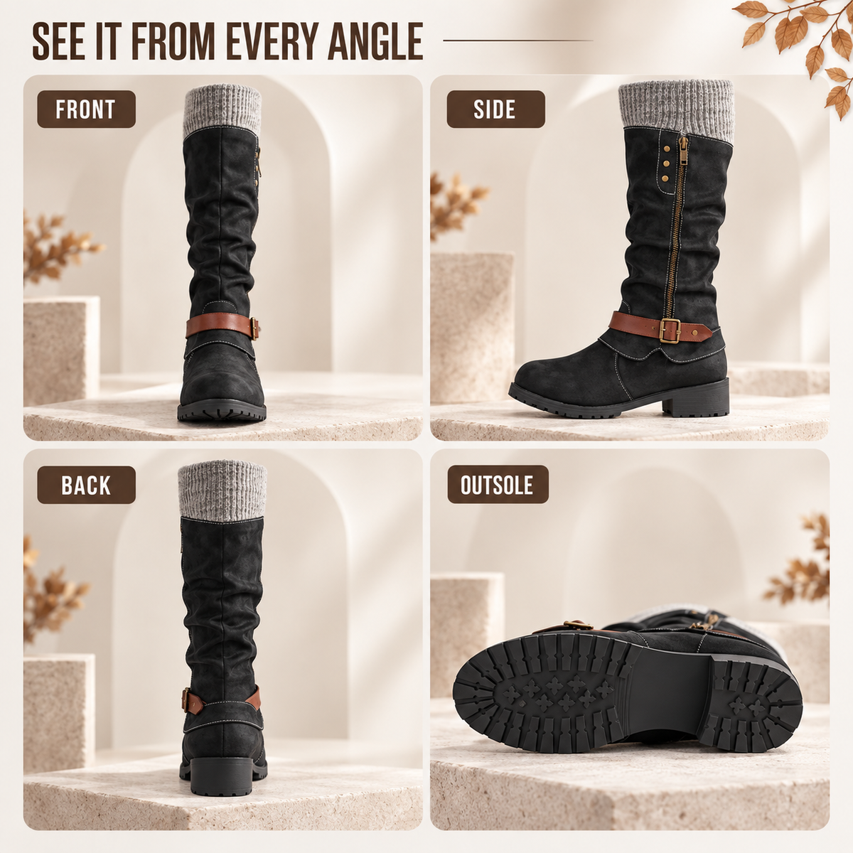Insulated Mid-Calf Winter Boots with Arch Support for Women & Men – Side Zip Entry, Non-Slip Sole, Cold Weather Footwear | Thomler