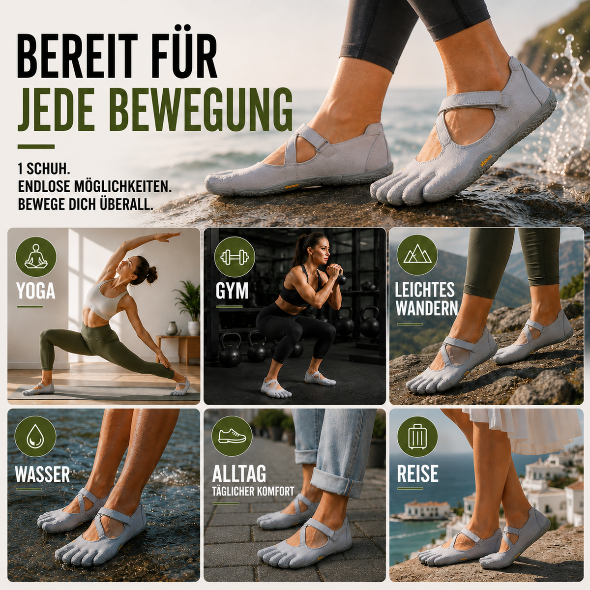 Women's Barefoot Toe Pocket Training Shoes – Quick-Dry Flexible Minimalist Flats for Yoga, Gym, Water Sports & Casual Wear | Thomler
