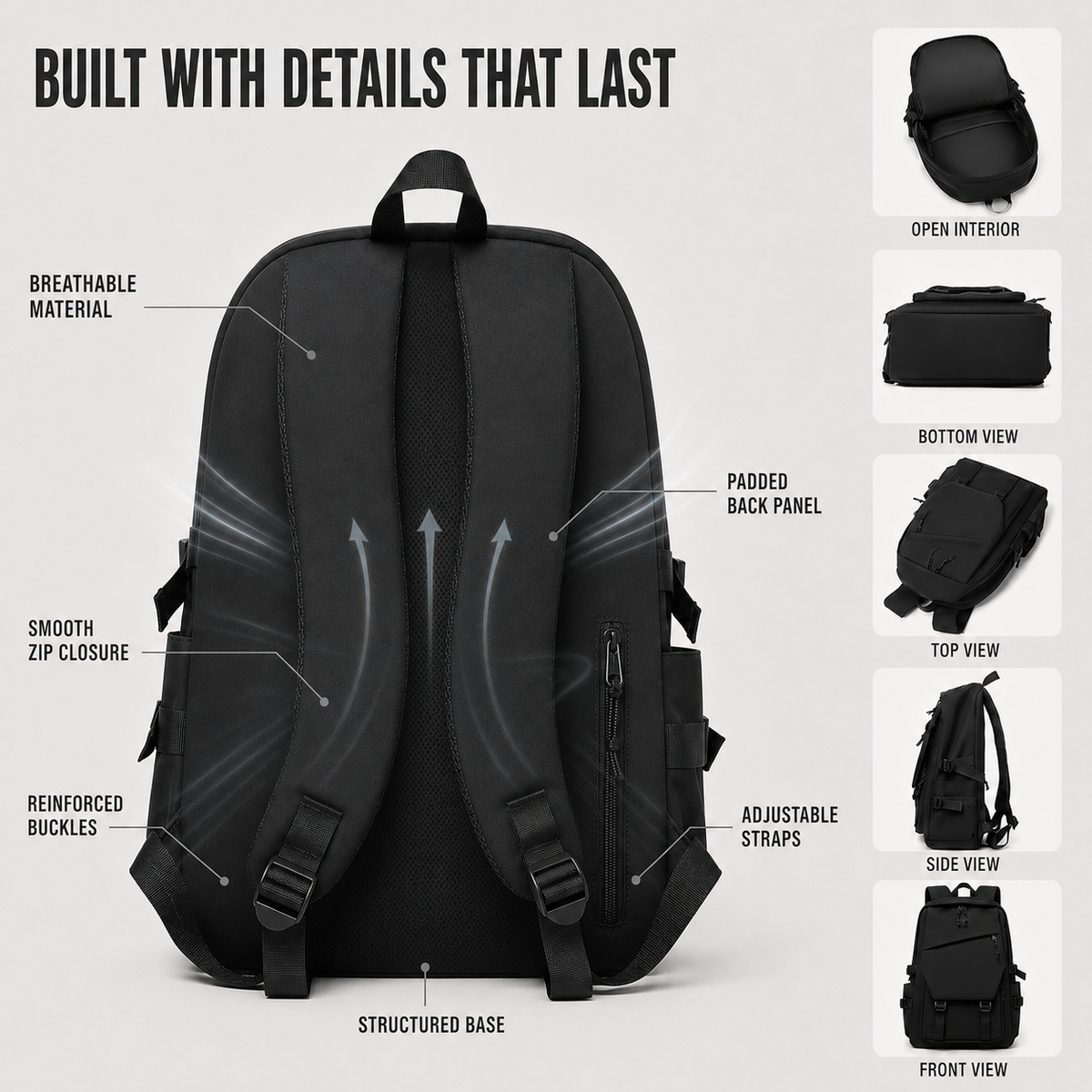 Padded Laptop Backpack with Multiple Pockets & Side Bottle Holders for Work, School, Travel & Commute | Thomler