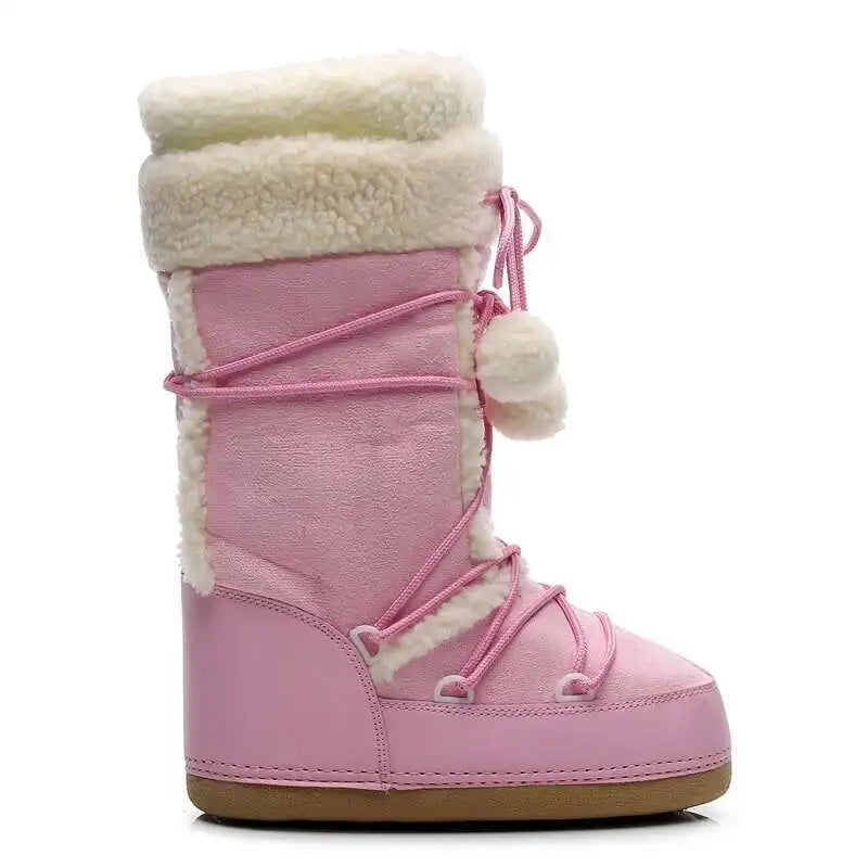 Women's Plush-Lined Mid-Calf Winter Boots with Pom-Pom Lacing – Cozy, Slip-On Cold Weather Footwear for Snow & Ice | Thomler
