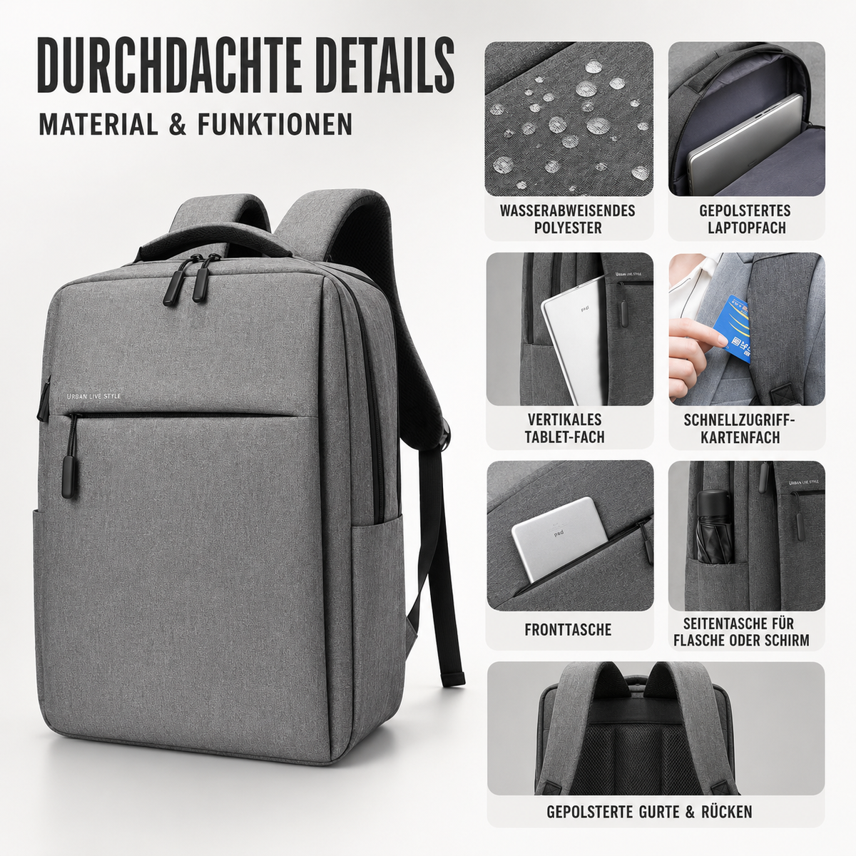 Water-Resistant Commuter Backpack with Padded Laptop Compartment for Work & Travel | Thomler