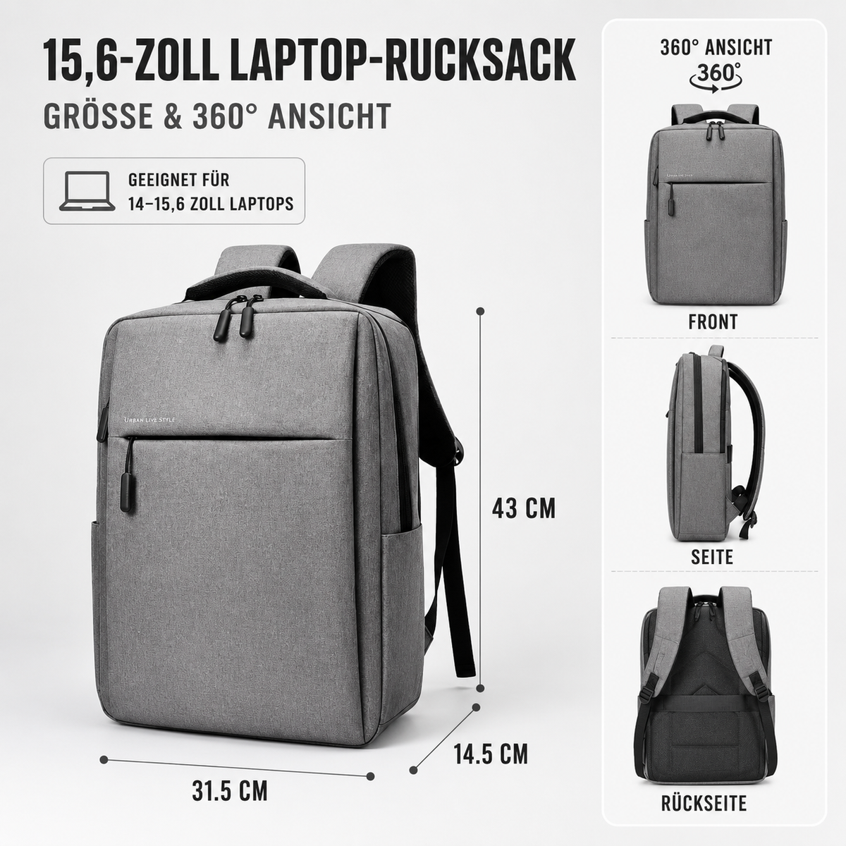 Water-Resistant Commuter Backpack with Padded Laptop Compartment for Work & Travel | Thomler