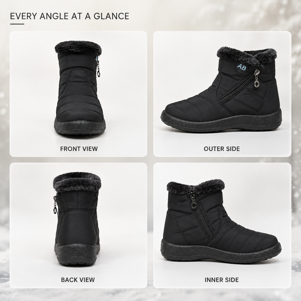 Women's Insulated Waterproof Ankle Boots with Side Zip & Anti-Slip Sole for Cold Weather Walking | Thomler
